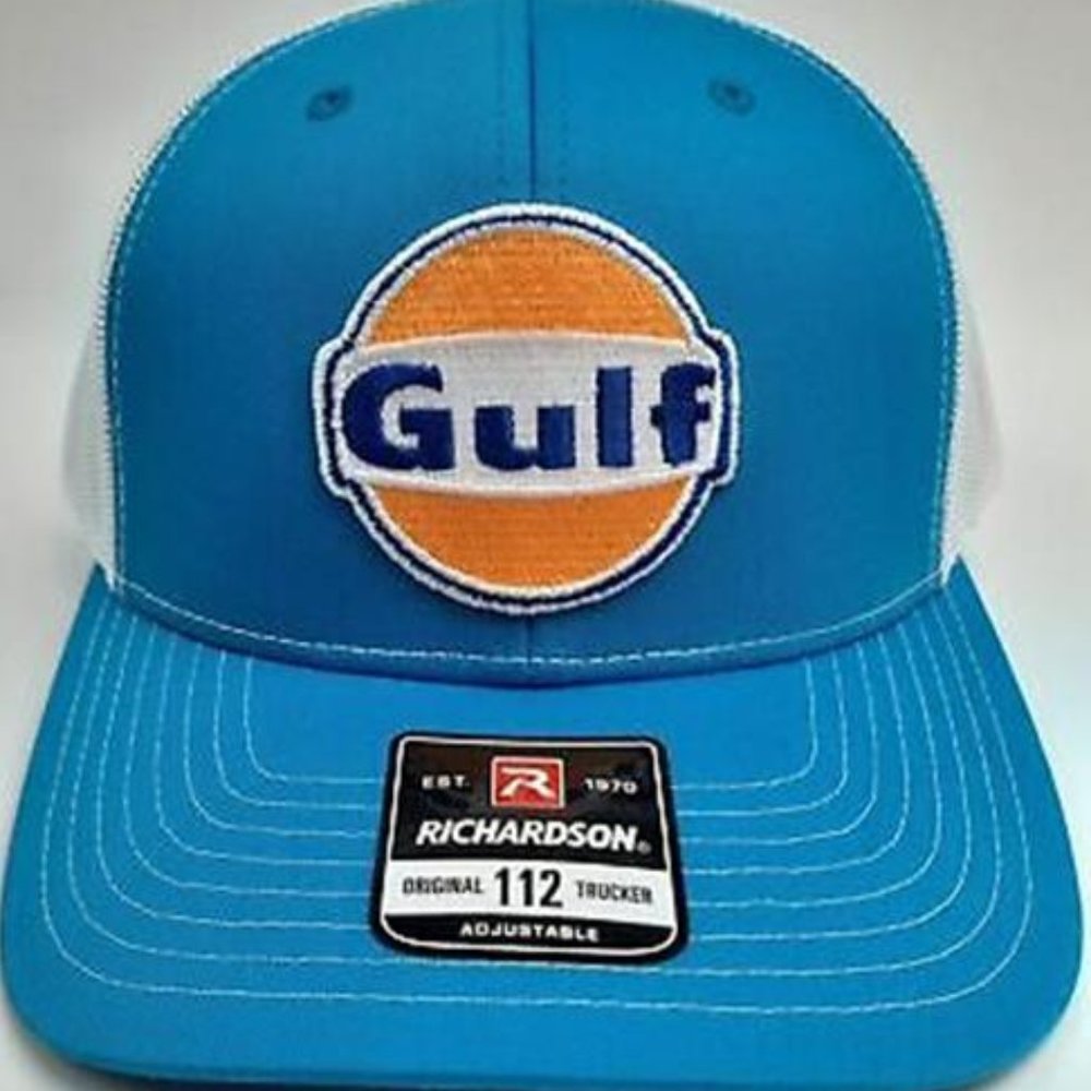 Retro Racing Gulf Oil Embroidered Patch Richardson 112 Trucker Cap Hat Ford GT